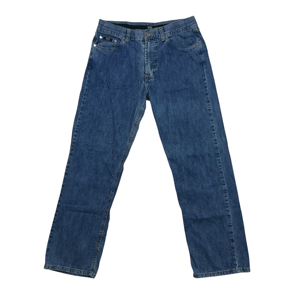 Hugo Boss Alabama Jeans Mens 36x32 Blue Medium Wash Straight Leg Made In Italy